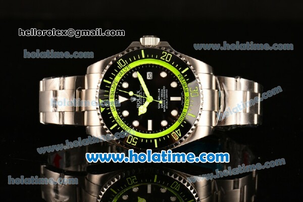 Rolex Sea-Dweller Deepsea Asia 2813 Automatic Steel Case/Strap with Black Dial and Green Diver Index - Click Image to Close